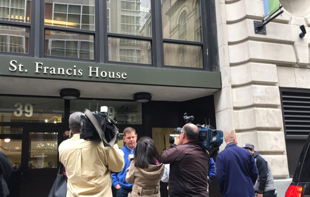 Mayor Walsh outside St. Francis House on THanksgiving 2016
