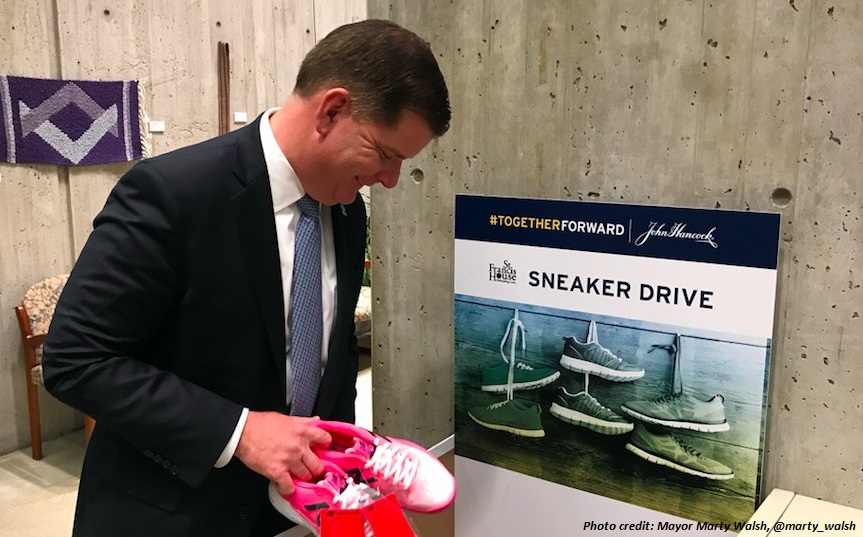 Mayor Walsh participating in sneaker drive