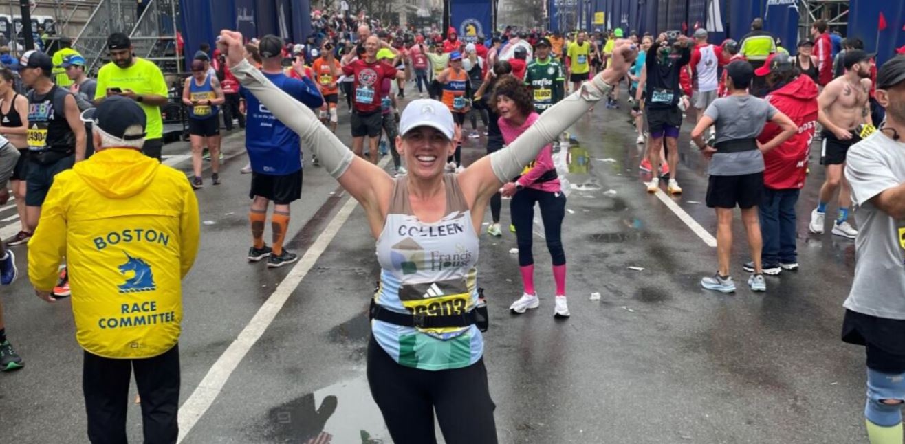 A runner on the finish line of the Boston Marathon